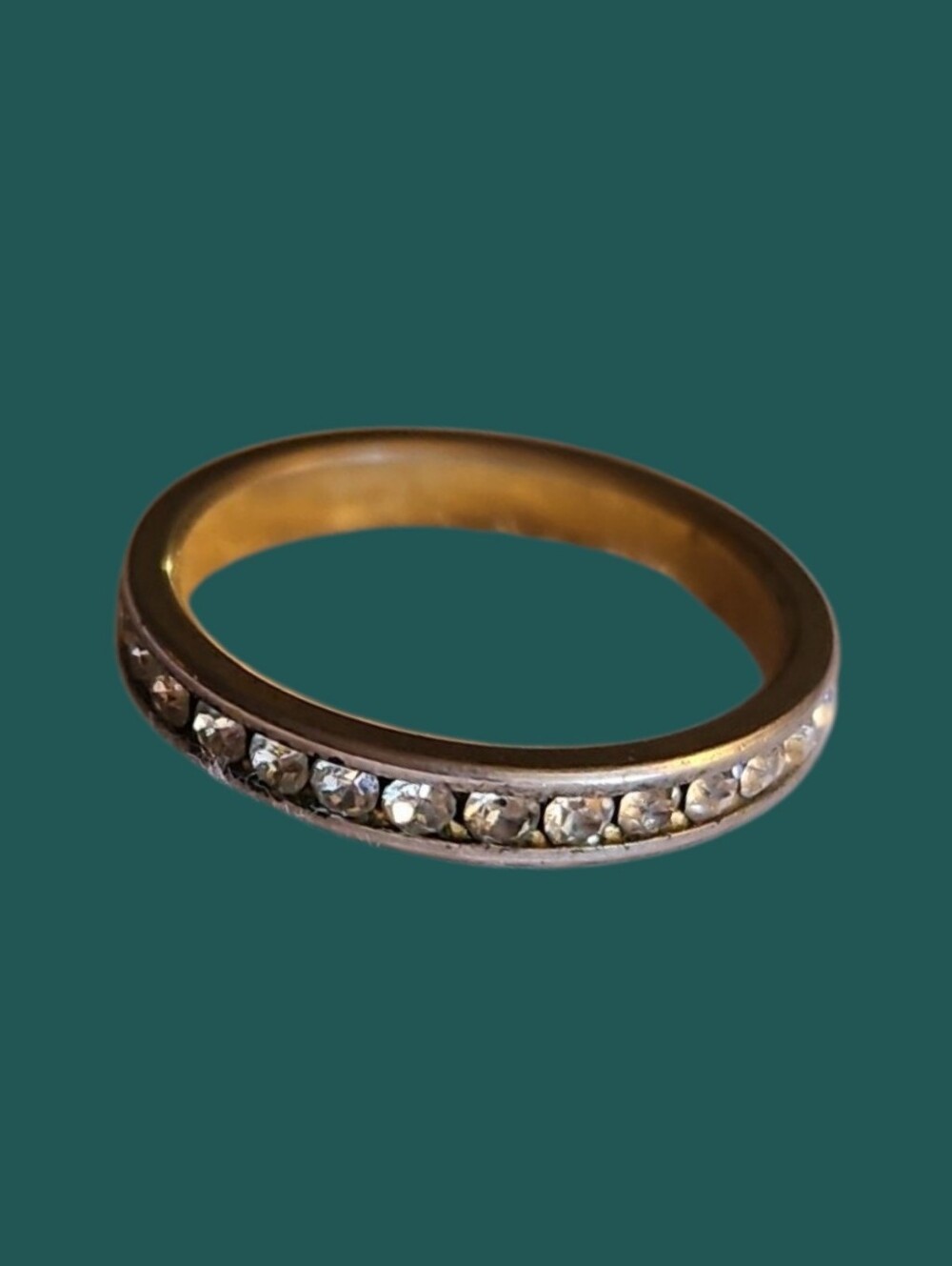 Vintage Dainty Silvertone Paved Crystal Band Ring